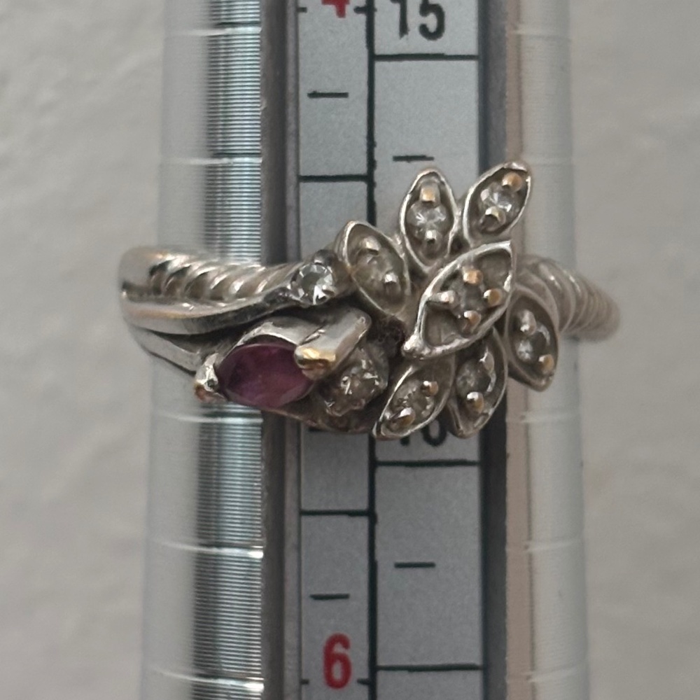 Vintage Cocktail Ring Diamond and Purple Sapphire Unique Engagement 1930's 5 - Picture 2 of 7